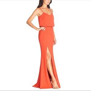 NWT Dress the Population Gracelyn Blouson High Slit Gown Poppy Orange Medium